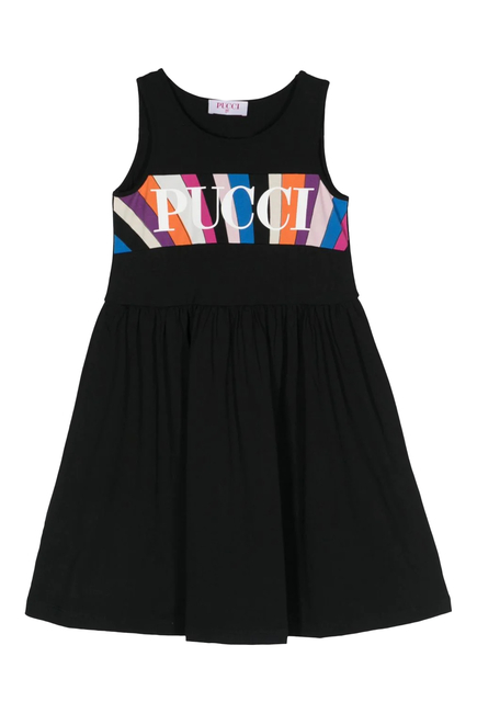 فستان قطن جيرسيه للأطفال بطبعة مطاطية بشعار الماركة
